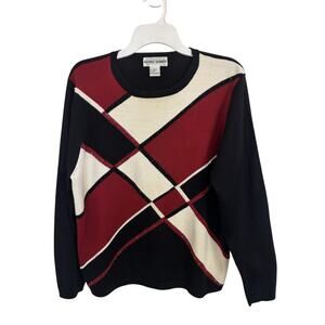 Vtg 80s Color Block Geometric Beaded Wool Blend Sweater Size Large Abstract